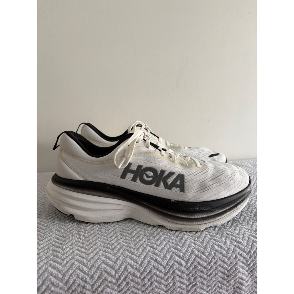 Hoka Bondi 8 Mens Running Shoes White Black Cushion Sneakers 13D